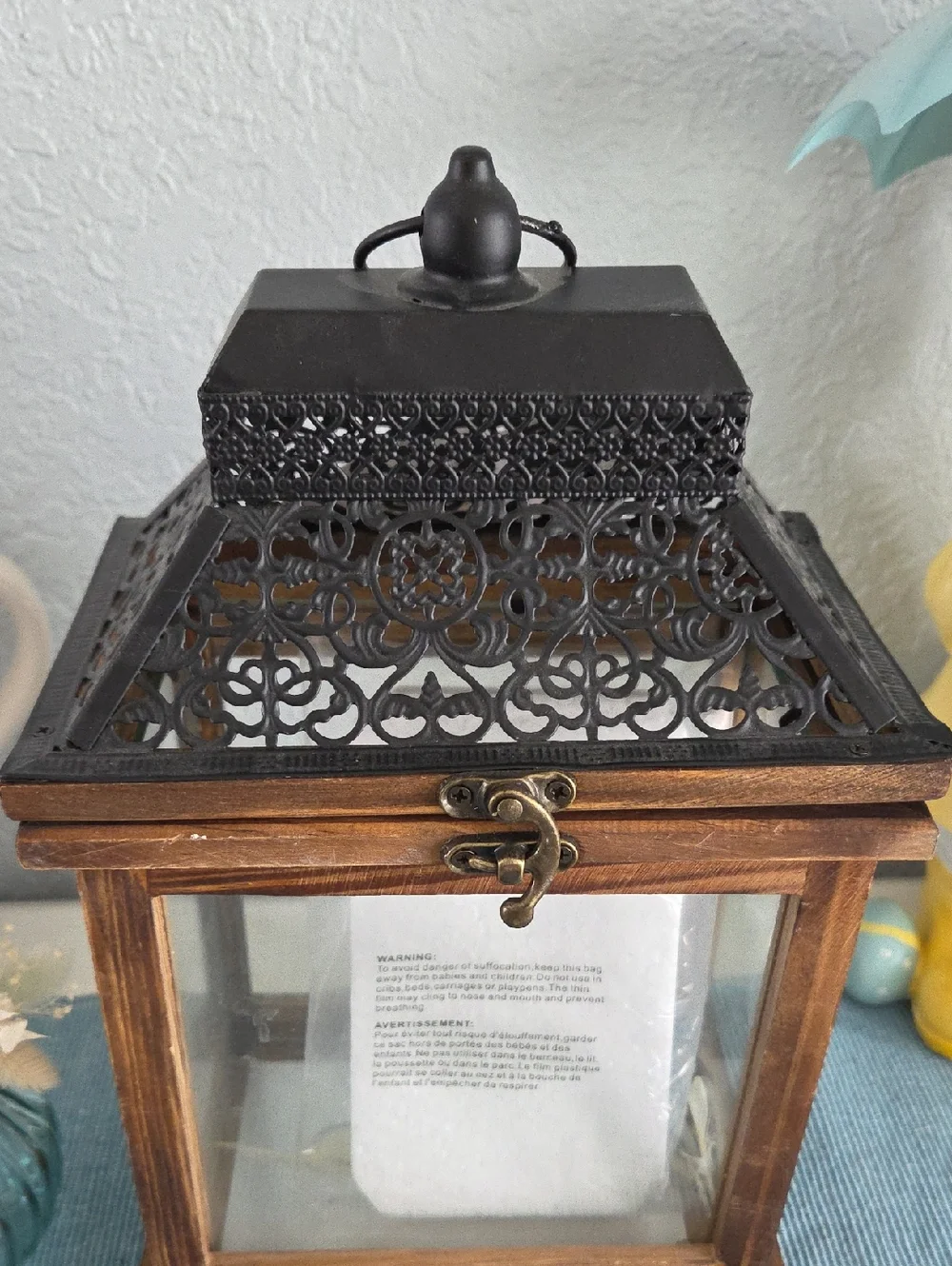 Rustic Brown Wood and Black Metal Decorative Lantern - Home Accents